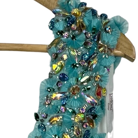 TONY BOWLS BEADED ONE SHOULDER HIGH SLIT CASCADE TRAIN PROM PAGEANT FORMAL GOWN - Picture 14 of 16